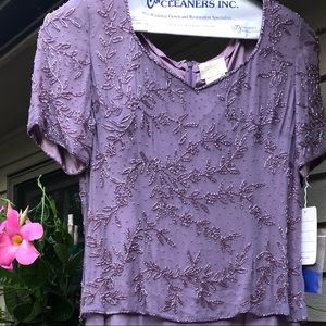 Mother of the bride long purple beaded silk dress